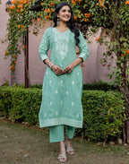 Skylee Cotton Woven Straight 3 Piece Kurta Set For Woman