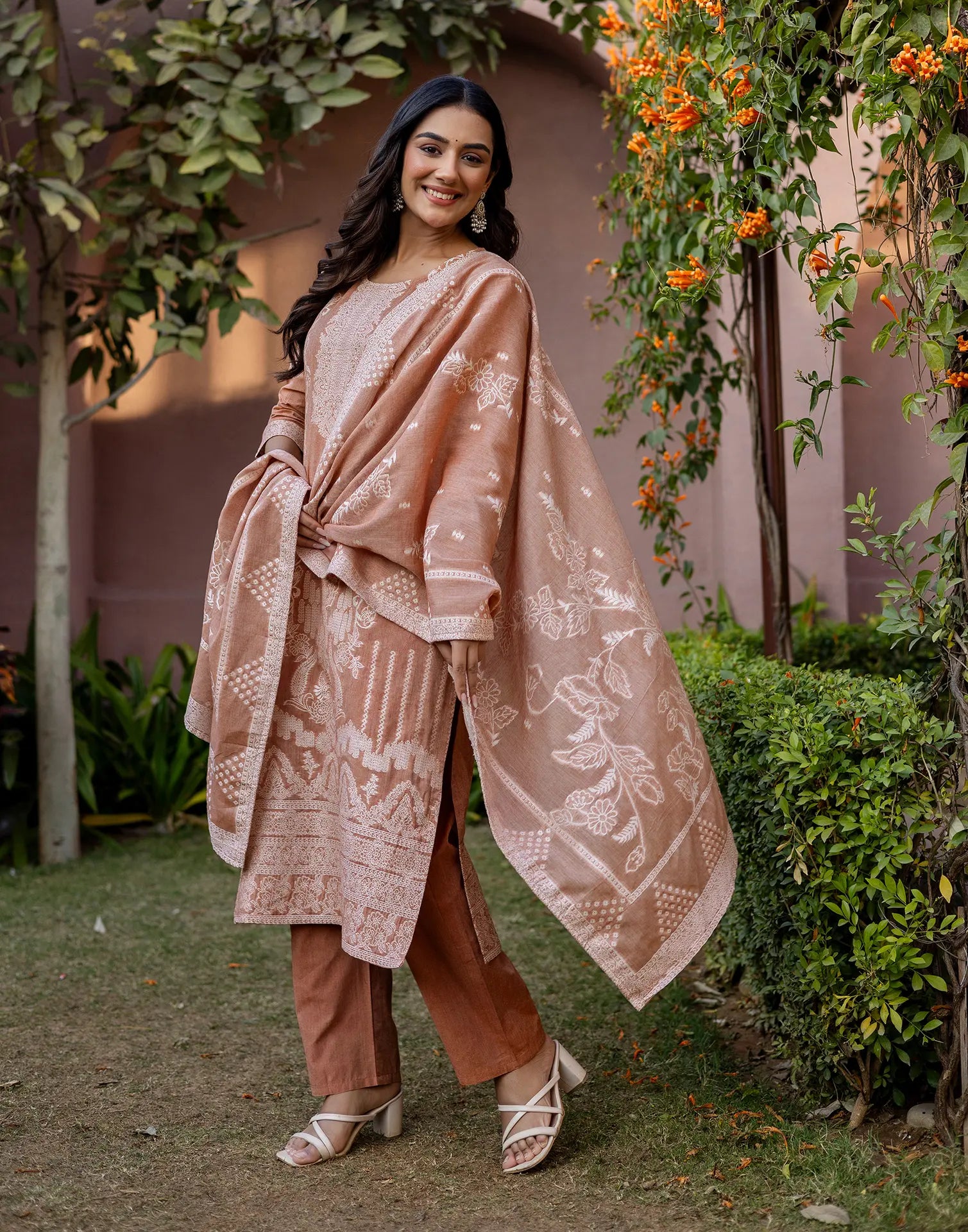Skylee Cotton Woven Straight 3 Piece Kurta Set For Woman