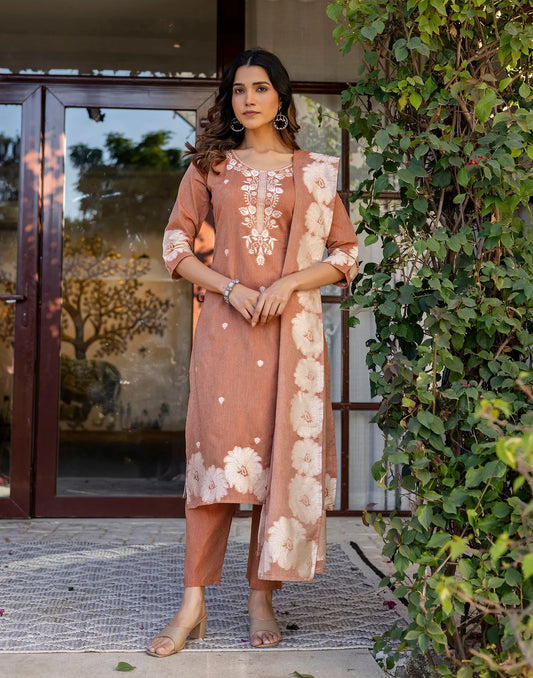 Cotton Woven Straight 3 Piece Kurta Set