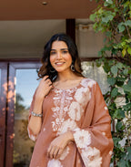 Skylee Cotton Woven Straight 3 Piece Kurta Set For Woman