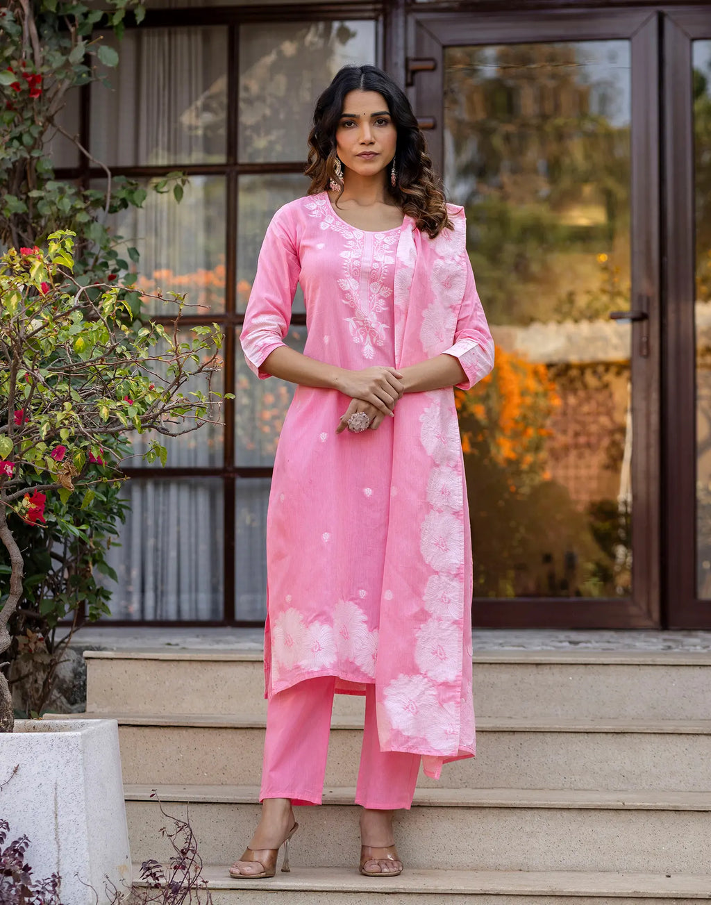 Skylee Cotton Woven Straight 3 Piece Kurta Set For Woman