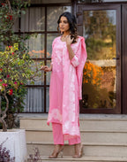 Skylee Cotton Woven Straight 3 Piece Kurta Set For Woman
