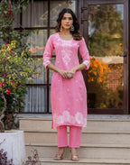 Skylee Cotton Woven Straight 3 Piece Kurta Set For Woman