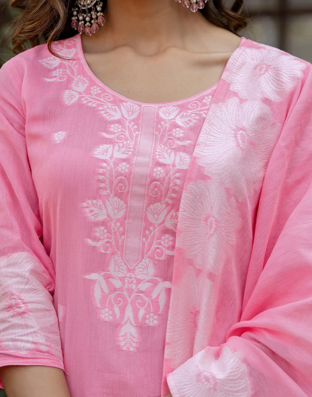 Skylee Cotton Woven Straight 3 Piece Kurta Set For Woman