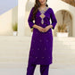 Affordable Purple Silk Embroidered Straight Kurta Set under 1299