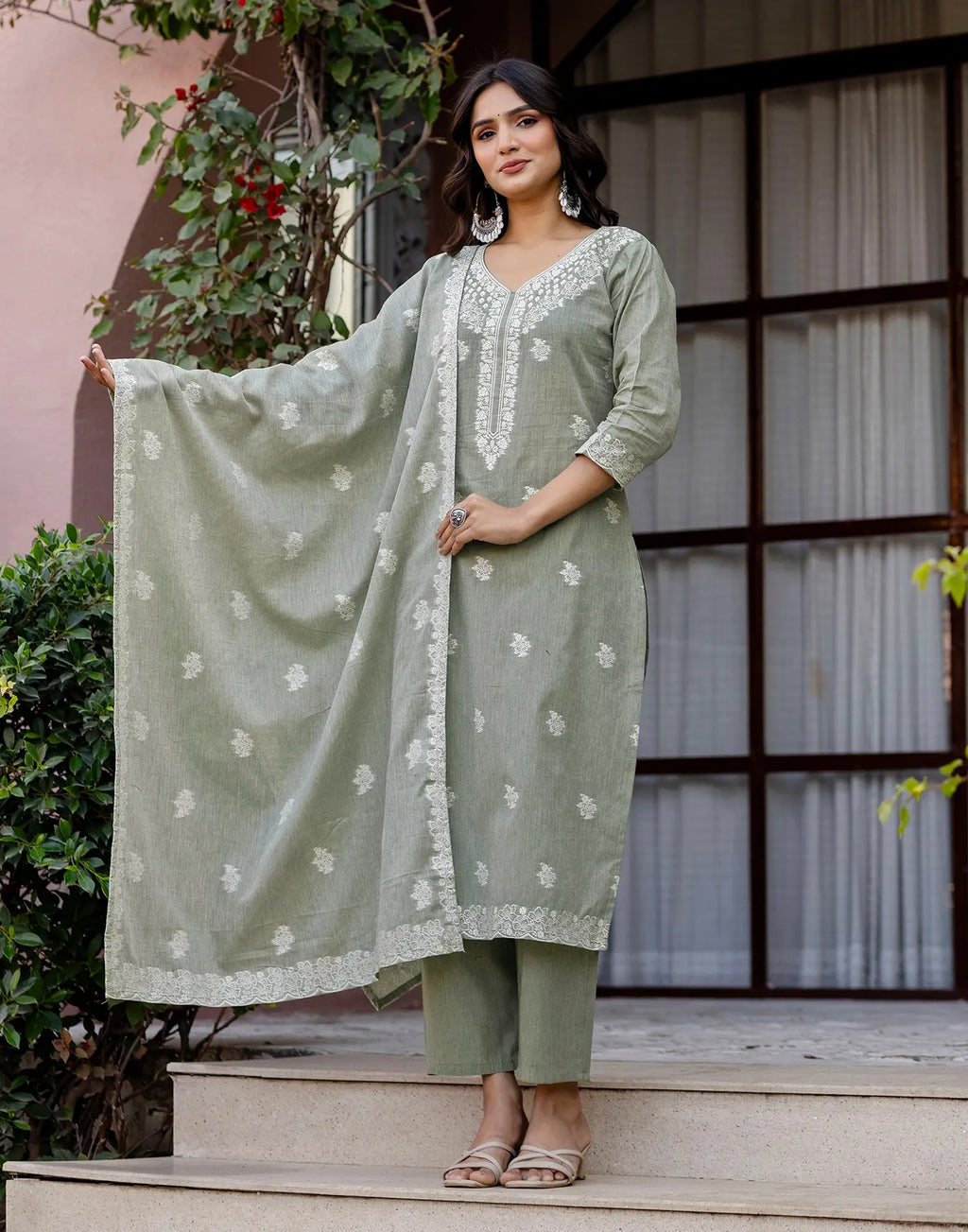Cotton Woven Straight 3 Piece Kurta Set