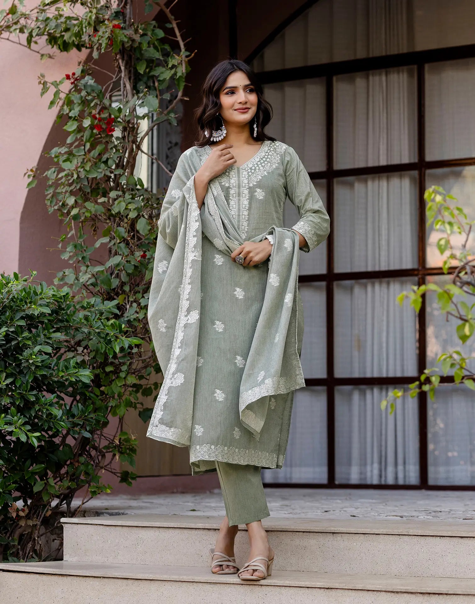Cotton Woven Straight 3 Piece Kurta Set