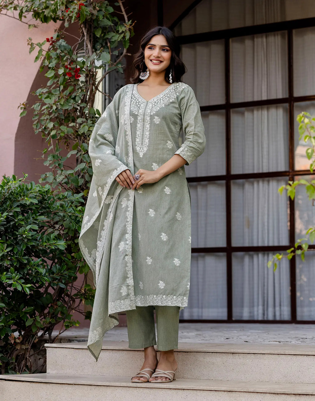 Cotton Woven Straight 3 Piece Kurta Set