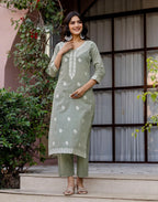 Cotton Woven Straight 3 Piece Kurta Set
