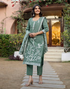 Skylee Cotton Woven Straight 3 Piece Kurta Set For Woman