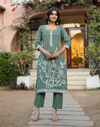 Skylee Cotton Woven Straight 3 Piece Kurta Set For Woman
