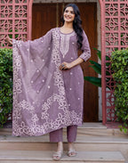 Skylee Cotton Woven Straight 3 Piece Kurta Set For Woman