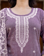Skylee Cotton Woven Straight 3 Piece Kurta Set For Woman