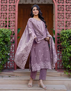 Skylee Cotton Woven Straight 3 Piece Kurta Set For Woman