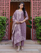 Skylee Cotton Woven Straight 3 Piece Kurta Set For Woman