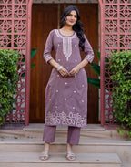 Skylee Cotton Woven Straight 3 Piece Kurta Set For Woman