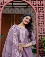 Skylee Cotton Woven Straight 3 Piece Kurta Set For Woman