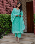 Skylee Cotton Woven Straight 3 Piece Kurta Set For Woman