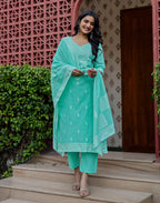 Skylee Cotton Woven Straight 3 Piece Kurta Set For Woman