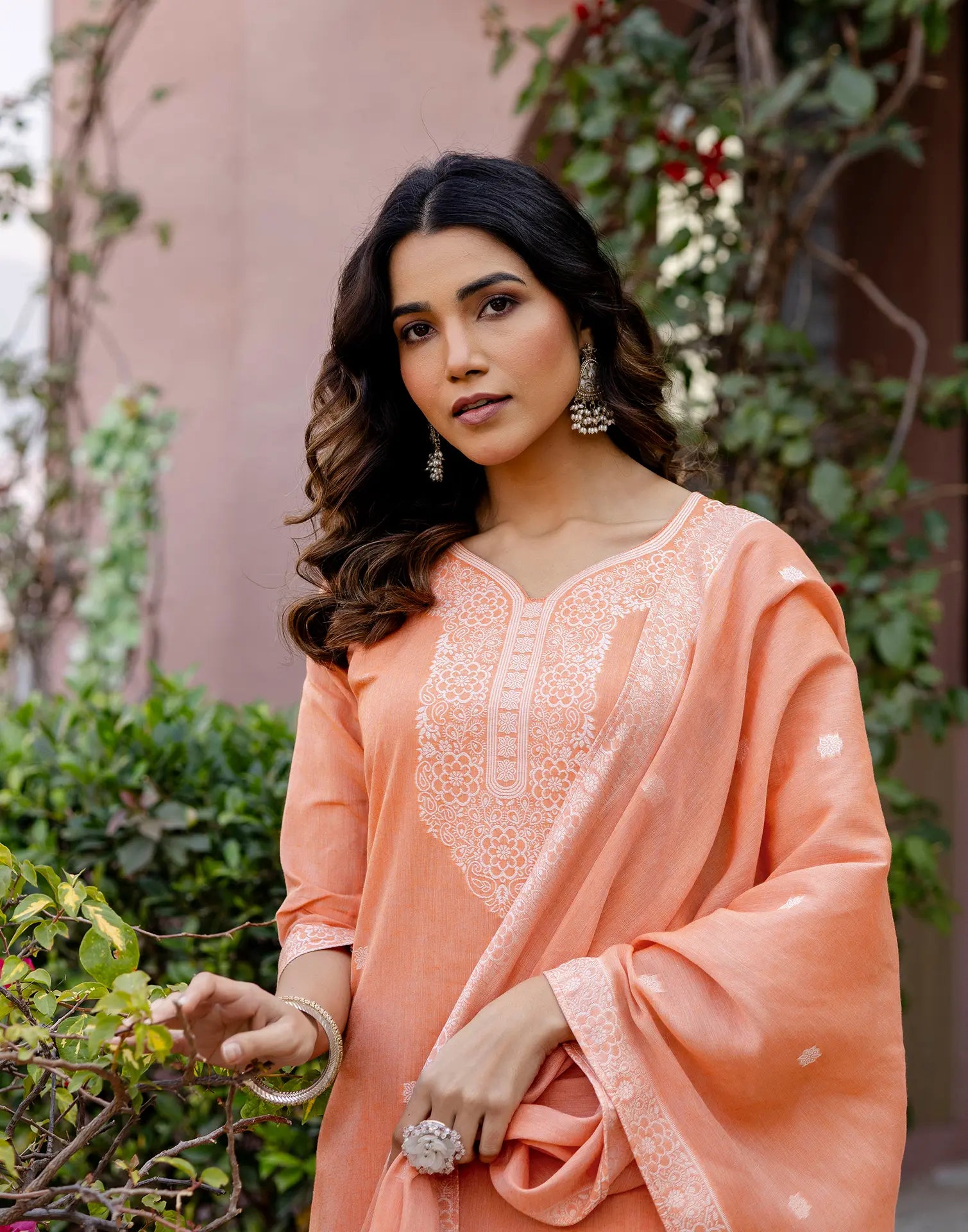 Skylee Cotton Woven Straight 3 Piece Kurta Set For Woman