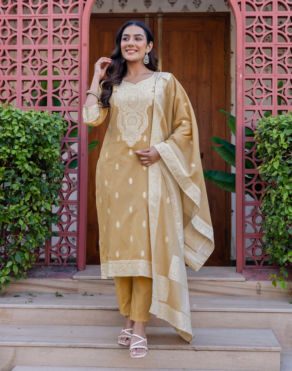 Cotton Woven Straight 3 Piece Kurta Set