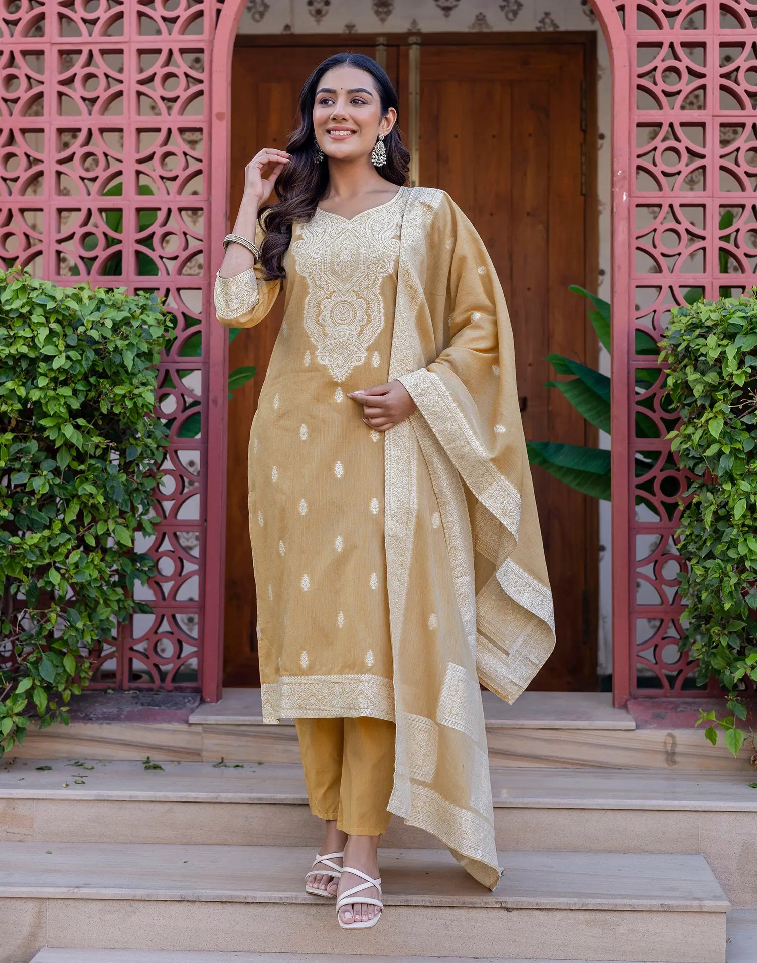 Cotton Woven Straight 3 Piece Kurta Set