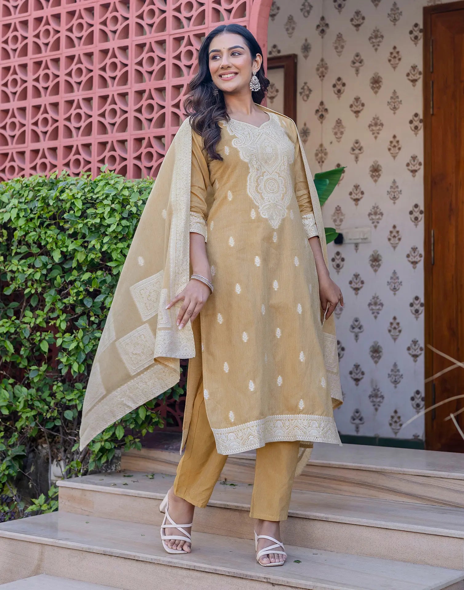Cotton Woven Straight 3 Piece Kurta Set