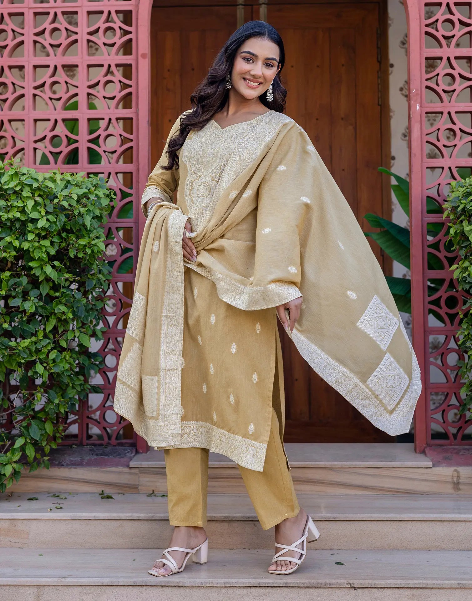 Cotton Woven Straight 3 Piece Kurta Set