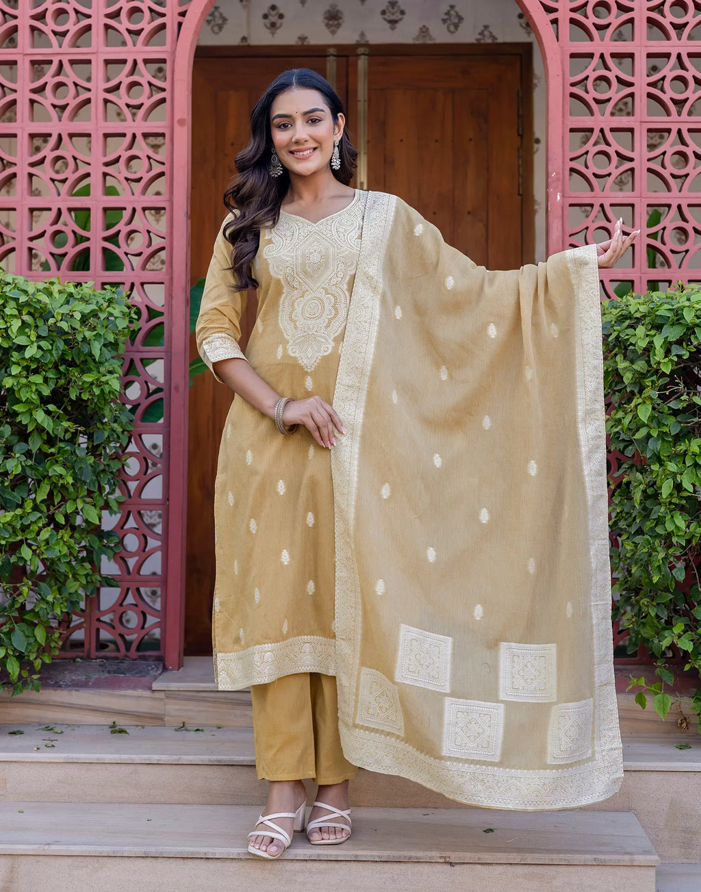 Cotton Woven Straight 3 Piece Kurta Set
