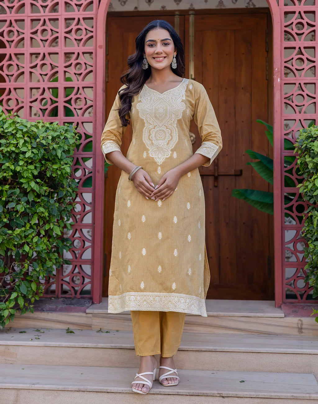 Cotton Woven Straight 3 Piece Kurta Set