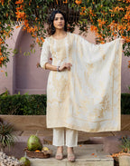 Skylee Cotton Woven Straight 3 Piece Kurta Set For Woman