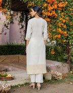 Skylee Cotton Woven Straight 3 Piece Kurta Set For Woman