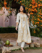 Skylee Cotton Woven Straight 3 Piece Kurta Set For Woman