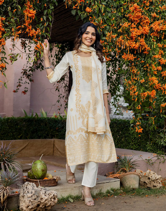 Cotton Woven Straight 3 Piece Kurta Set