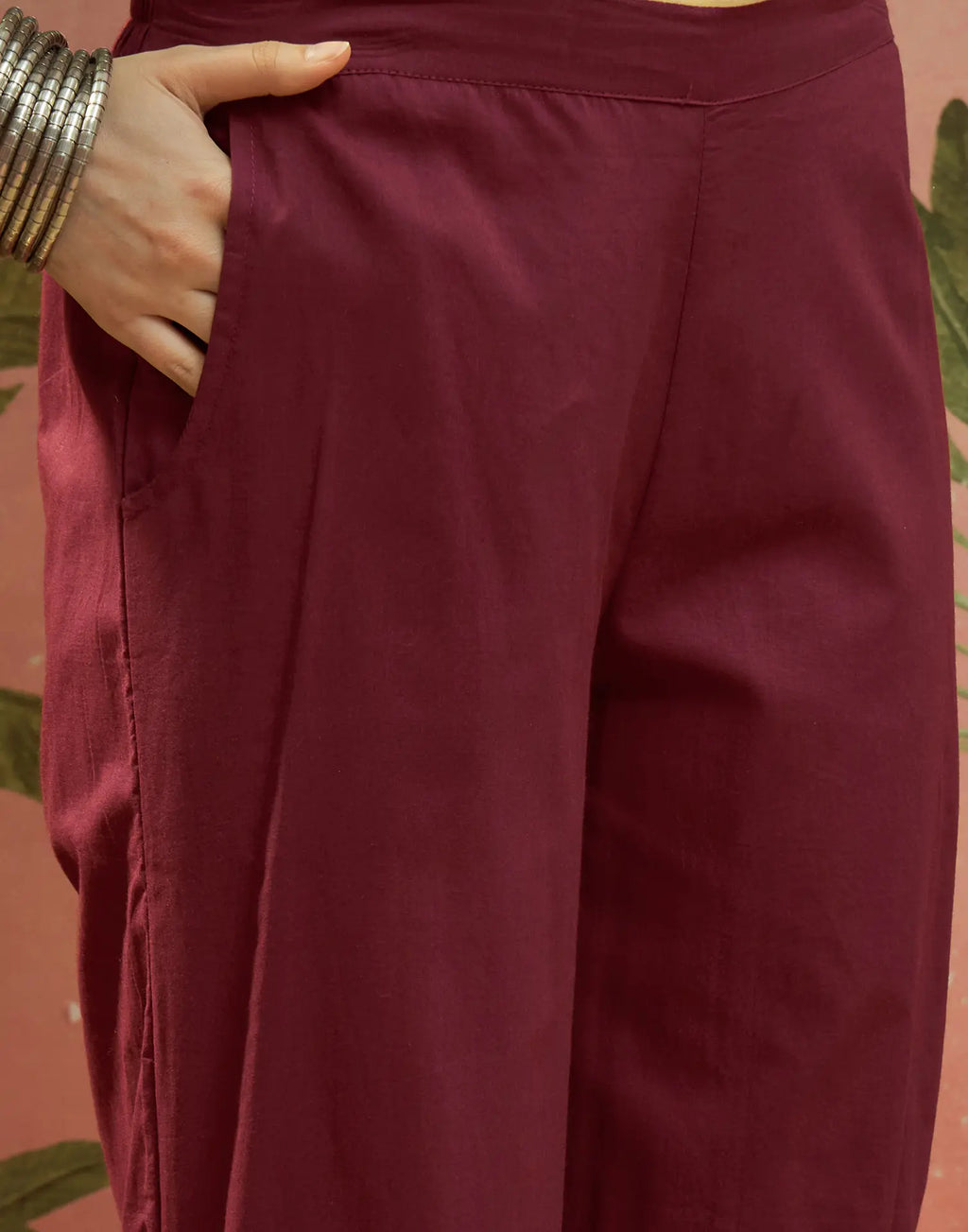 Sangria Red Mandarin Collar Embroidered Straight 3 Piece Kurta Set with Dupatta