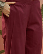 Sangria Red Mandarin Collar Embroidered Straight 3 Piece Kurta Set with Dupatta