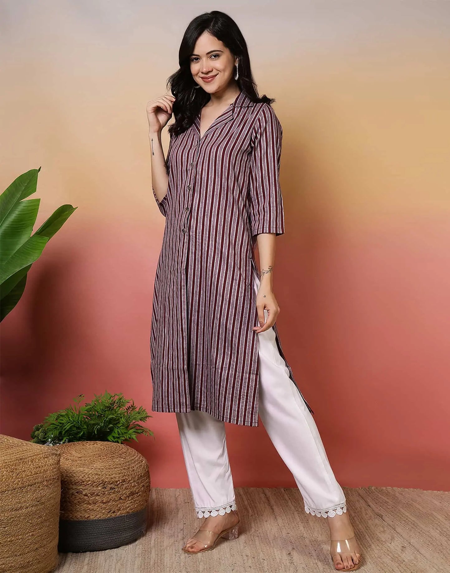 Cotton Woven Design Straight Kurti