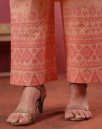 Malibu Peach Notched Neck Embroidered Printed Straight 3 Piece Kurta Set with Dupatta