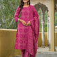 Cotton Straight Printed Round Neck Kurta with Pant & Dupatta