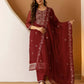 Maroon Silk Embroidered Straight Kurta Set with Pant & Dupatta for Women