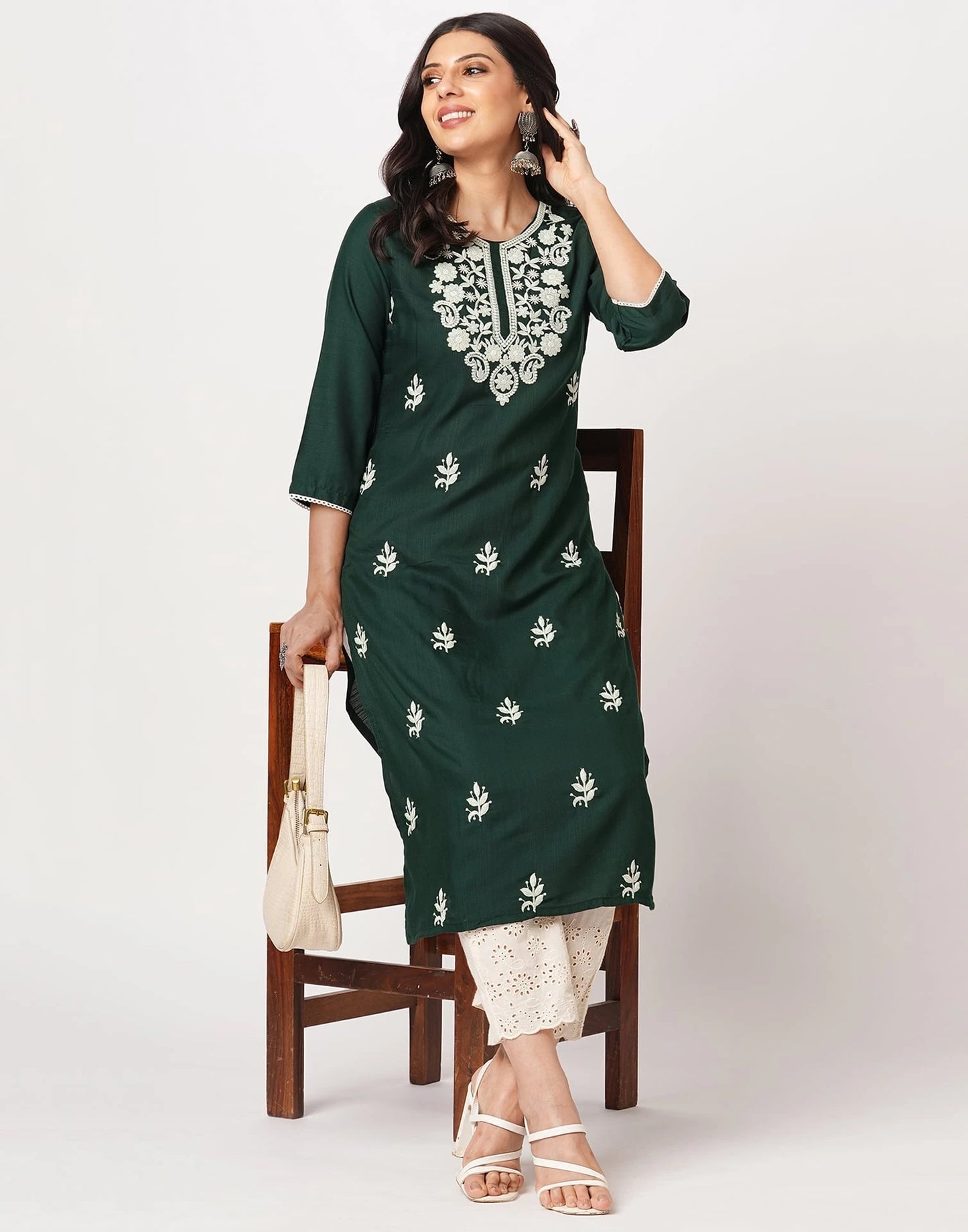 Cotton Embroidered Straight Kurti