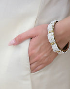 Baby Powder White Round Neck Embroidered Mirror Work A-Line 3 Piece Kurta Set with Dupatta