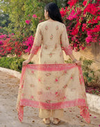 Magnolia White Round Neck Digital Printed Straight 3 Piece Kurta Set with Dupatta