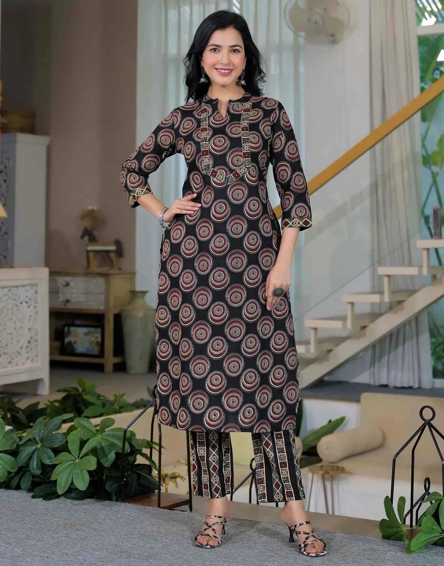 Cotton Printed Straight Mandarin Collar Kurta with Pant & Dupatta