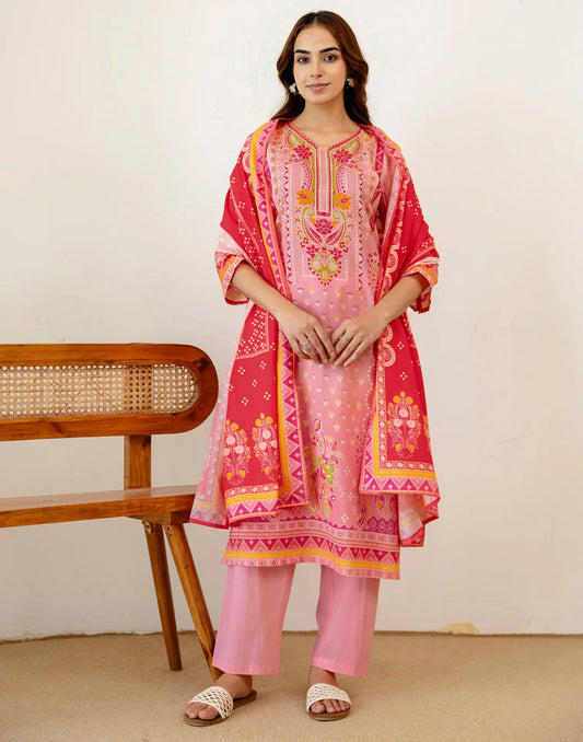 Muslin Printed Straight 3 Piece Kurta Set