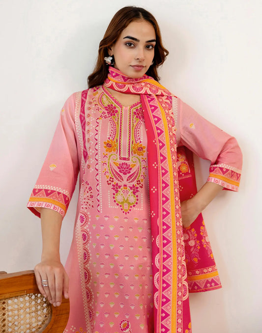 Muslin Printed Straight 3 Piece Kurta Set