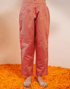 Peach Jam Round Neck Weaving Straight 3 Piece Kurta Set with Dupatta