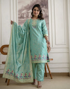 Skylee Silk Woven Straight 3 Piece Kurta Set For Woman