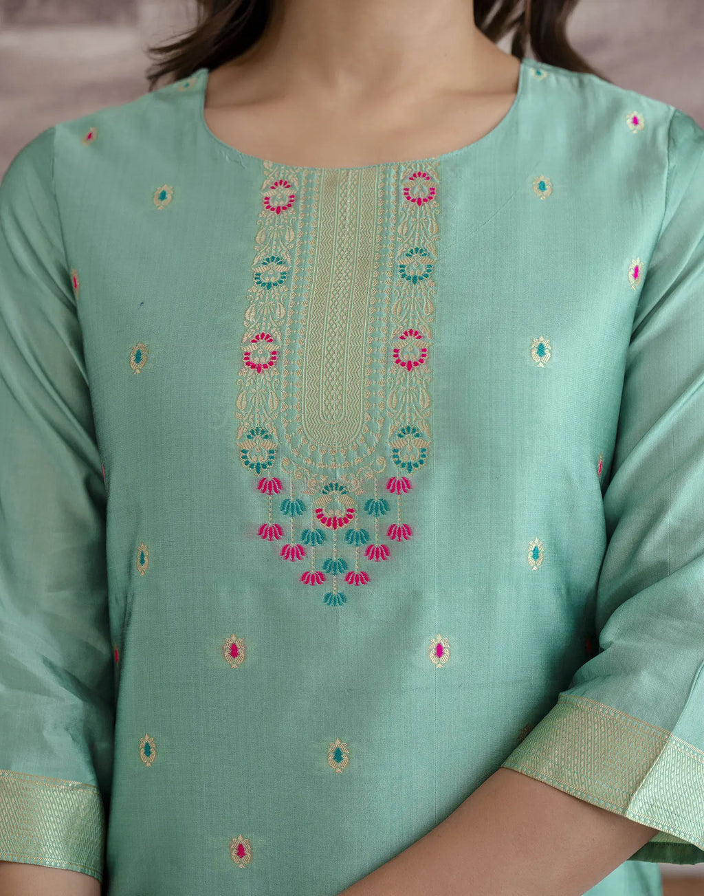 Skylee Silk Woven Straight 3 Piece Kurta Set For Woman