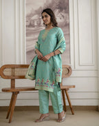 Skylee Silk Woven Straight 3 Piece Kurta Set For Woman